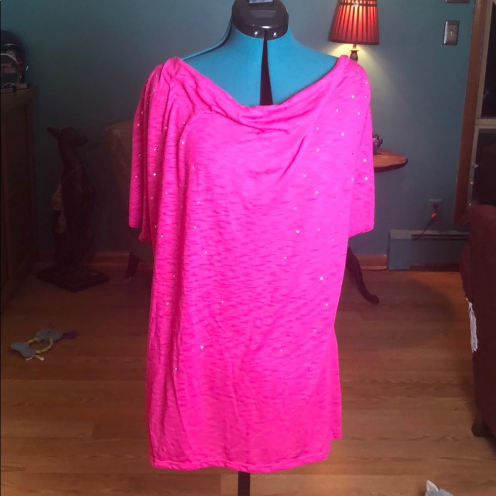 Pink Blouse with rhinestones and lace